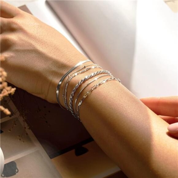Silver Bracelets for Women - Trendy 925 Sterling Silver Jewelry Set - Picture 3 of 8